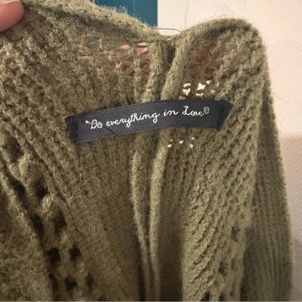 Olive green crochet boho fringe knit cardigan‎ ( small) festival / cottagecore - Picture 7 of 7